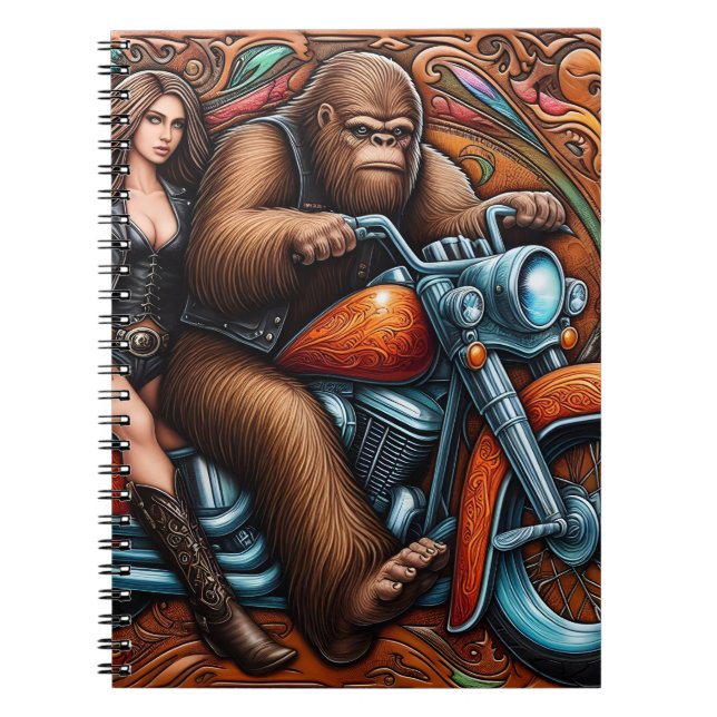 Caderno Espiral Mulher e Sasquatch na Motocicleta (Frente)