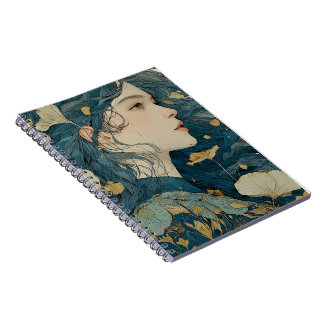 Caderno Espiral Mulher Floral Art Nouveau