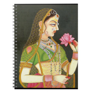 Caderno Espiral Mulher indiana do vintage, arte de Mughal
