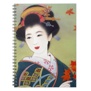 Caderno Espiral Mulher japonesa no quimono azul