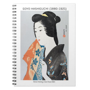 Caderno Espiral Mulher japonesa segurando sua toalha - Goyō Hashig