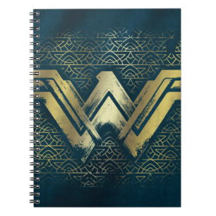 Caderno Espiral Mulher Maravilha - Símbolo Dourado escovado