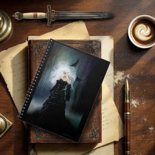 Caderno Espiral Mulher Misteriosa Gótica Preta Elegante Nevoeiro C