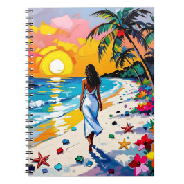 Caderno Espiral Mulher na Cena Tropical da Praia