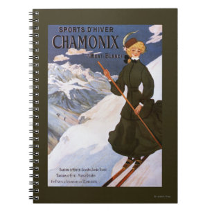 Caderno Espiral Mulher na Poster de Esqui Verde
