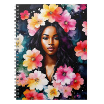 Mulher Negra Aquarela Arte Floral