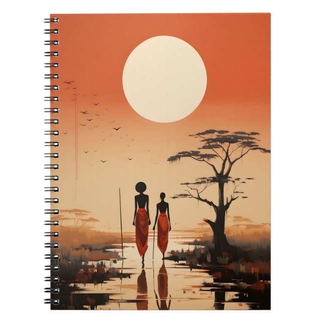 Caderno Espiral Mulher negra negra africana elegante e mesquita (Frente)
