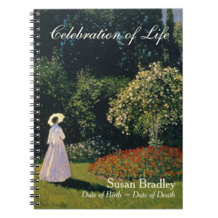 Caderno Espiral Mulher no Jardim pelo Monet Funeral Guest Book