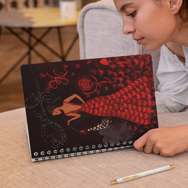 Caderno Espiral Mulher no Monograma de Vestido Vermelho ( Woman in Red Dress Notebook)