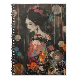 Caderno Espiral Mulher Pensiva no notebook Kimono