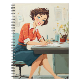 Caderno Espiral Mulher retrora na mesa