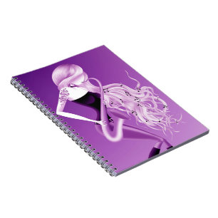 Caderno Espiral Mulher Saxofonista Púrpura Musical