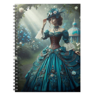 Caderno Espiral Mulher Steampunk em um jardim