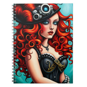 Caderno Espiral Mulher Streampunk de Cabelos Vermelhos