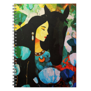 Caderno Espiral Mulher Turquesa e Pintura de Cavalo