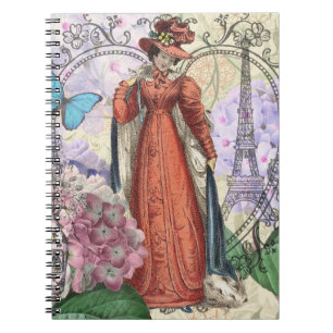 Caderno Espiral Mulher vitoriana na moda vermelha colorido