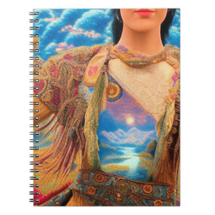 Caderno Espiral Mulher xamã, céus, bela arte.