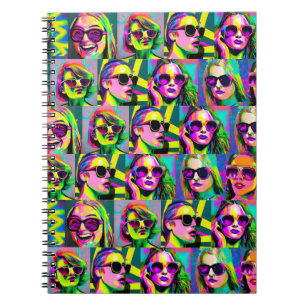 Caderno Espiral Mulheres em óculos escuros Arte digital colorida