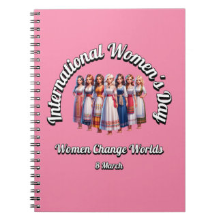 Caderno Espiral Mulheres Mudam Mundos. Dia Internacional da Mulher
