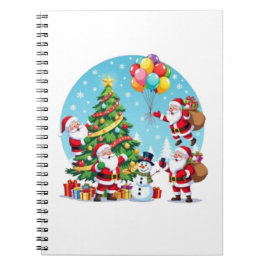 Caderno Espiral **“Multi-Santa Christmas Fun – 3D Cartoon Transpar