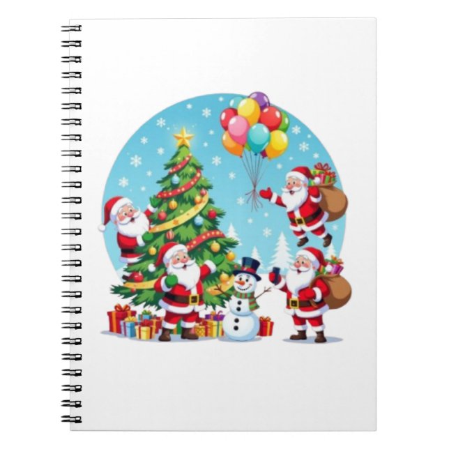 Caderno Espiral **“Multi-Santa Christmas Fun – 3D Cartoon Transpar (Frente)