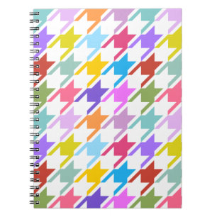Caderno Espiral Múltiplas cores Houndstooth+Padrão Branco Grande