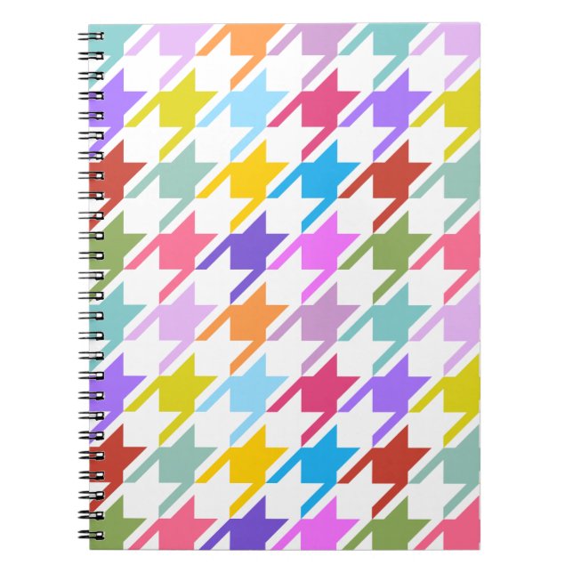 Caderno Espiral Múltiplas cores Houndstooth+Padrão Branco Grande (Frente)