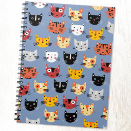 Caderno Espiral Múltiplos Gatos de Gatinho Azul Padrão