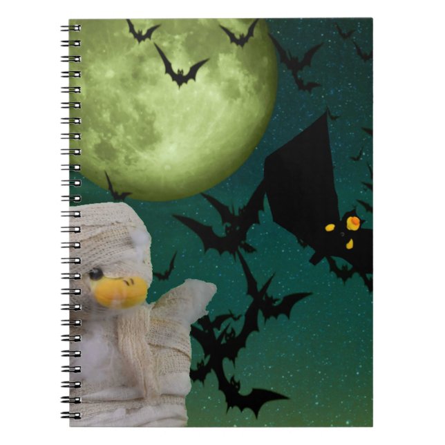 Caderno Espiral Mummy, Morcego e Lua Halloween (Frente)
