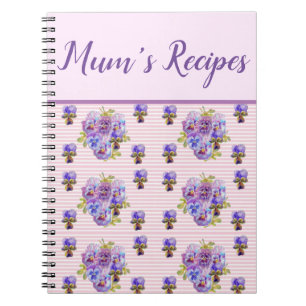 Caderno Espiral Mums Recipes Pansy Shabby Purple Floral Flower
