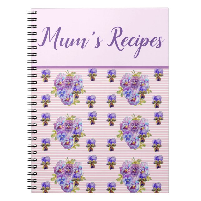 Caderno Espiral Mums Recipes Pansy Shabby Purple Floral Flower (Frente)
