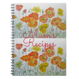 Caderno Espiral Mum's Recipes Poppy Floral Watercolour Notebook