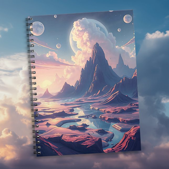 Caderno Espiral Mundo Mágico da Paisagem Terrestre Surreal (Criador carregado)