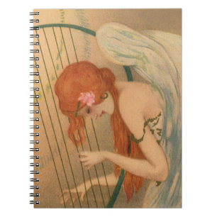 Caderno Espiral Música Antiga Anjos Músicos Flauta Harpa Vitoriano