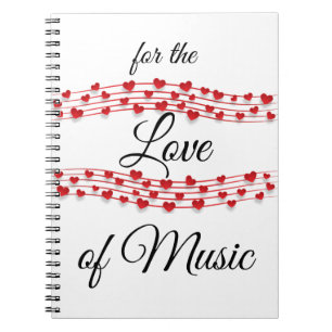 Caderno Espiral Música de corações brancos "Pelo amor da música"