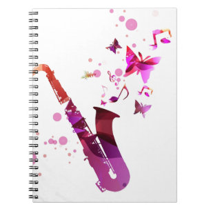Caderno Espiral Música e borboletas bonitinhas saxofônicas