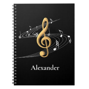 Caderno Espiral Música Elegante Dourada Clef Personalizado Preto