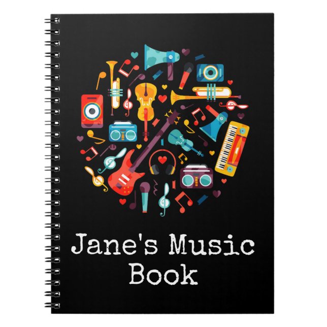Caderno Espiral Música Funky instrumentos musicais coloridos (Frente)