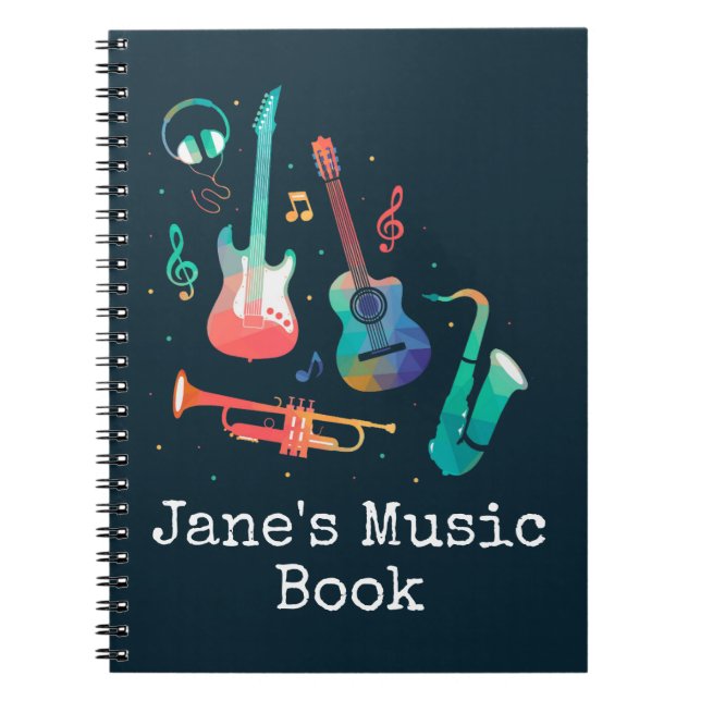Caderno Espiral Música Funky instrumentos musicais coloridos (Frente)