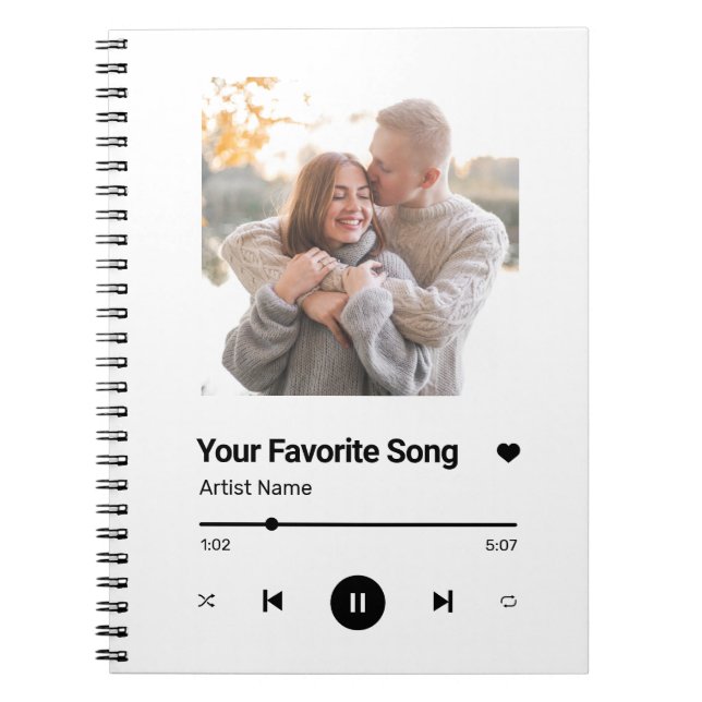 Caderno Espiral Música Personalizada Música Favorita Uma Foto Coff (Frente)
