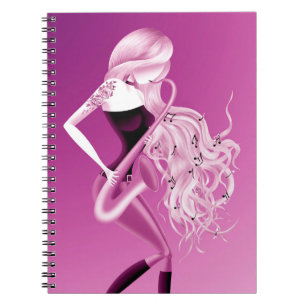 Caderno Espiral Música Saxofonista Mulher Rosa