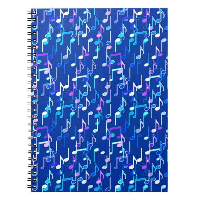 Caderno Espiral Musical Notes impressão - indigo azul, multi (Frente)