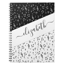 Caderno Espiral Musical preto e branco personalizado