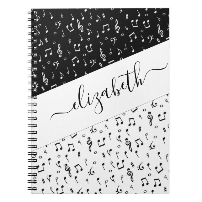Caderno Espiral Musical preto e branco personalizado (Frente)