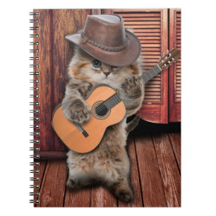 Caderno Espiral Músico de caubói de gato ocidental com violão