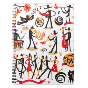 Caderno Espiral músicos de jazz - conjunto de ícones. Isolado em b