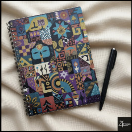 Caderno Espiral Muted Earthy Folk Art Patchwork Quilt