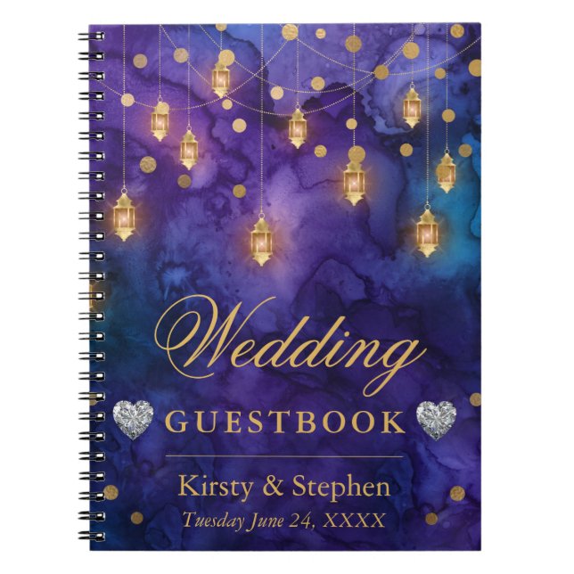 Caderno Espiral Mystic Night Lanterns & Bokeh Weds Guest Book (Frente)