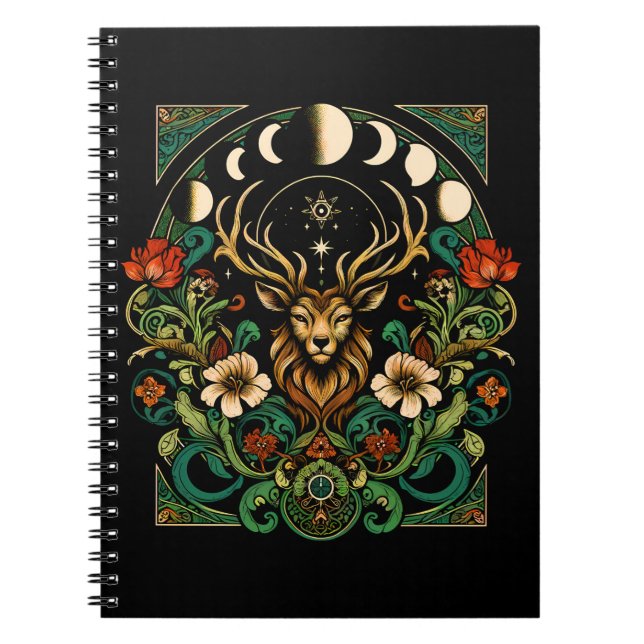 Caderno Espiral Mystic Pagan Stag and Moon Phase (Frente)
