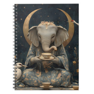 Caderno Espiral Mystical Elephant Tea Party Sob Lua Crescente